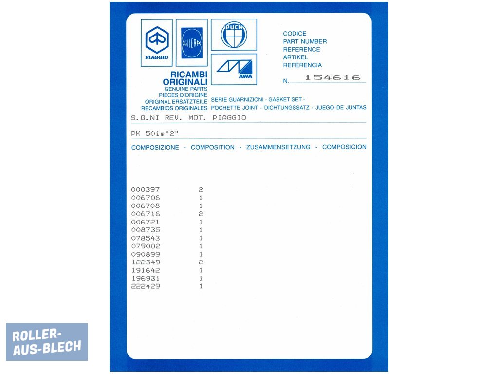 (Bild für) Dichtsatz Motor PIAGGIO Vespa PK, V50, PV - zum Schließen ins Bild klicken